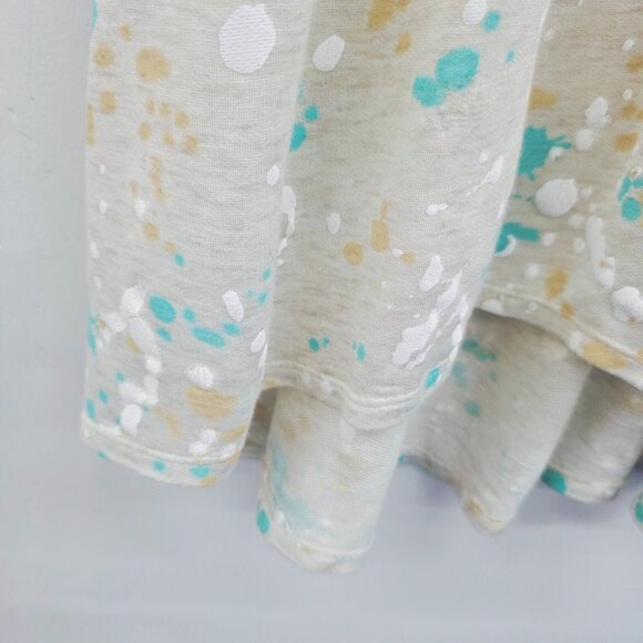 NWT Womens Babydoll Tank Top S Beige Paint Splatter Print Sleeveless Pom Trim - Picture 6 of 13